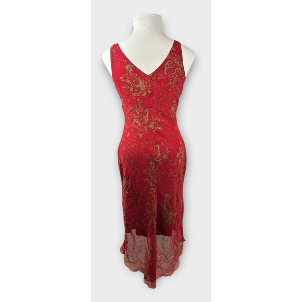 Vintage 90's Y2k B. Darlin Red Floral Paisley Sleeveless Midi Dress Read Size - Picture 8 of 16